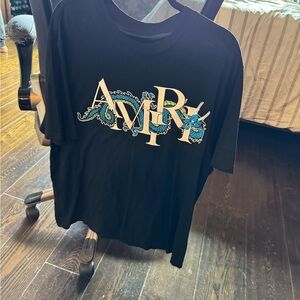 AMIRI Black T-Shirt with Blue Dragon Graphic